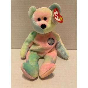 Vintage 1999 TY Peace Love Tie-Die Rainbow Bear Plush